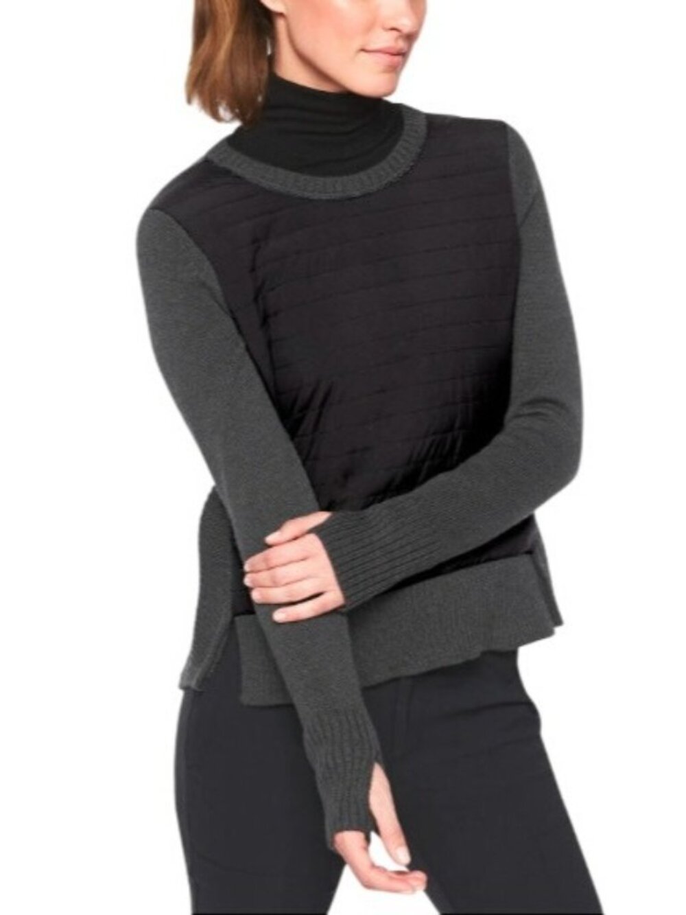 Athleta Empire Falls Rib Sweater Women's Small Charcoal Gray Wool Blend Knit